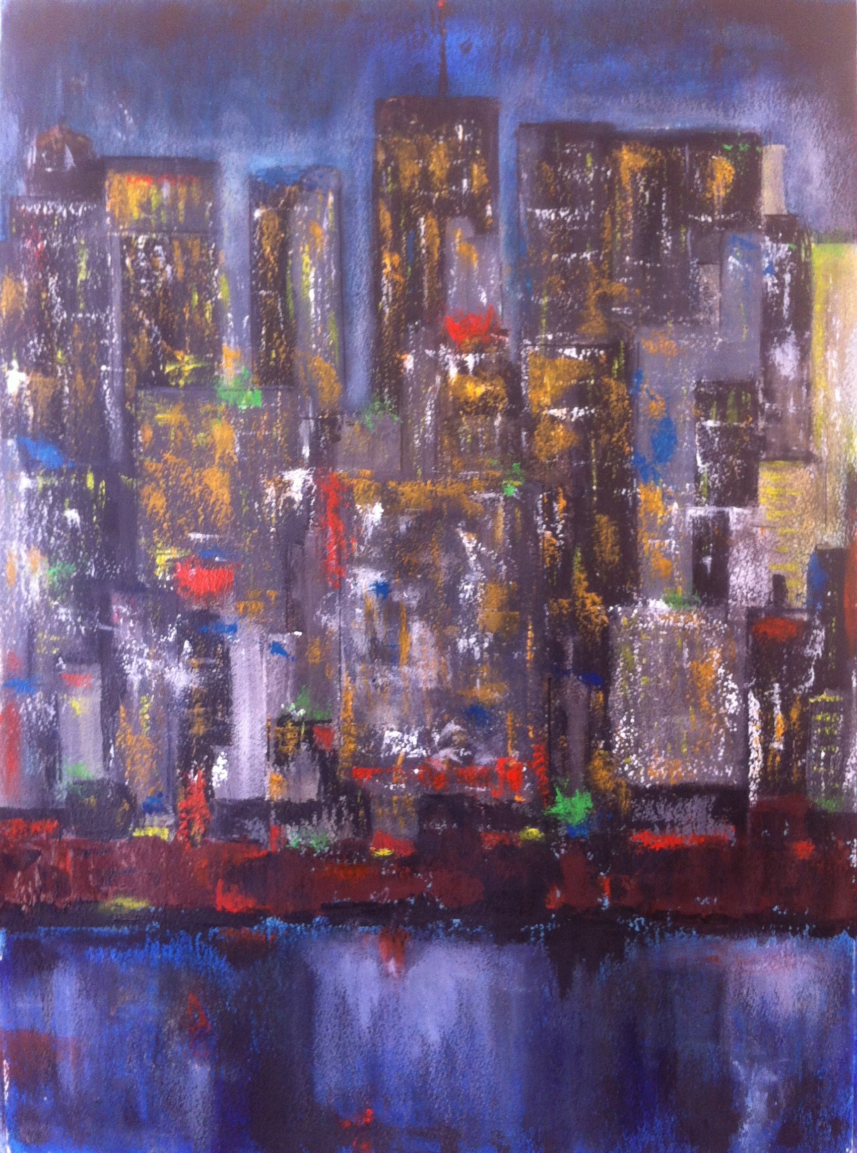 N° 1249 - Nuit sur l'Hudson - Acrylique sur papier - 74 x 54 cm - 7 mars 2014